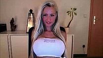 Horny blonde big-tits babe naked on webcam