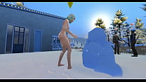 Horny girl in panties makes her own snowman