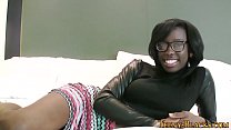 Ebony babe gets facial sucking dick after getting railed