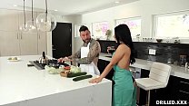 Nelly Kent was so horny that she made her man stop making a meal so she could get her sexual needs pleased by having her asshole fucked hard.