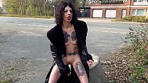 slut pees and play with the dildo on a busy street