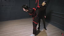 Bondage session with Vesna - Red ropes, strappado, hogtie