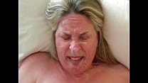 Mature Cumslut climaxes several times while sucking cock. When he cums on her face she has several explosive orgasm while playing with her clit off camera. She continues to orgasm while he rubs his cum into her tits! Nasty!