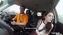 Inked babe assfingered and pussyfucked in car by driving instructor