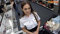 Sexy Latina stewardess pawns her pussy then fucked for cash