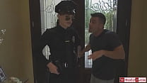 Guy gets horny watching the trans police Natalie Mars in her uniform.He pulls out the tgirls cock and sucks it.The ts gives him a bj and is barebacked