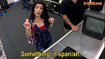 Big boobs latina sells her TV and fucked by horny pawn man