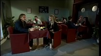 Gorgeous blonde with a beautiful tattoo fucks with the manager of the restaraunt in front of visitors