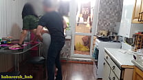 husband was absent and wife in the kitchen seduced a friend with a big dick for hot sex