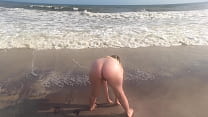 Hot wet blonde shakes her big ass and perfect  tits on pubic beach...then gets laid