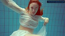 Redhead Diana hot and horny in a white dress