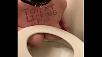 Fuckpig JustAFilthyCunt nasty whore gagged licking toilet seat in gimp hood