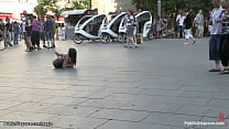 Gagged and tied Spanish hottie Samia Duarte left on public sidewalk then in van hard fucked till walked in crowded streets at night by Princess Donna Dolore and James Deen