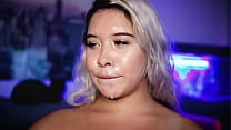 Horny blonde has her face full of cum from her who ejaculated on her after giving her a great blowjob