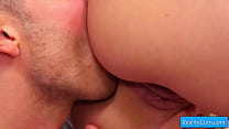 Watch this beautiful horny teenager sucking huge white dick and massage her friend balls
