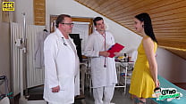 Two old gynecologists examine teen bitch Sharlotte Thorne