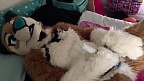 Furry girl rides vibrator to orgasm