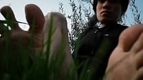 Boy foot fetish, sexy twink on grass, no sock, no shoe, the lad shows his soles