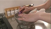 Riko has a dildo dream in her kitchen and uses her toys to cum