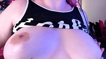 nerd smears cream on her huge boobs