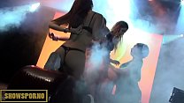 Horny blonde lesbian teens from public licking on stage