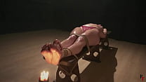 Fire play with topless Kristina that stretched and tied on a bench