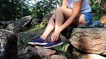 Brunette Milf Travels Through The Wild In Short Shorts. And Teases With Her Big Smelly Delicious Feet