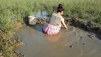 girl in pink skirt mud crawling