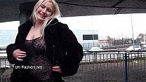 Sexy blonde Kaz flashing firm tits and milf public nudity of european exhibition