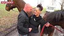 German Mature Woman Fucks and Sucks a guy in the Stable - LETSDOEIT.COM -