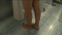 Slutty housewife has solo sex in bathroom