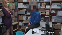 MILF teen duo blows security guards cock at the desk
