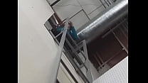 Girl In Tight Leggings Climbs Down Ladder