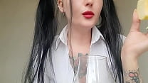 Mistress again makes for you a delicious cocktail of apples and her saliva. Enjoy your meal