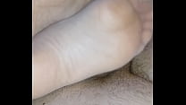 homemade footjob with super thin stockings and cumshot