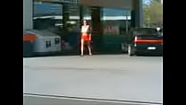 Justine in miniskirt at Rotorua Shell Station