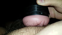 Fat guy cumming in a sex toy moaning