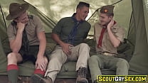 Leader Jax Thirio teaching Tom Bentley and Cole Blue how to masturbate inside their tent.