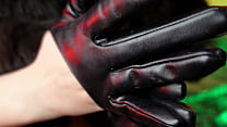 ASMR video of beauty Arya Grander in black gloves sexual sounding and close up