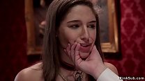 Tied up blonde slave Zoe Parker gets mouth banged while brunette Abella Danger masturbates behind her then master bangs them both in threesome bdsm