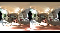 Curvy brunette rides her step-daughters boyfriends cock in virtual reality