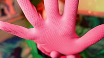 fetish pin up model Arya - sexy ASMR video with pink amazing gloves
