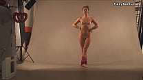 Pizdaletova stretches her arms and legs and shows her tight pussy in process