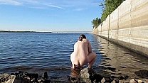 swim with a long 18 5 inch dildo 47 cm deep in ass outdoor