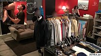 Risky public sex in a Japanese clothing shop featuring JAV star Tsubasa Hachino fingered being the register before giving a blowjob while real customers walk around in HD with English subtitles