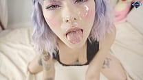 Horny bitch loves to suck a big dick and cum on her cute face. Karneli Bandi