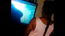 prettyy face twerking with t.v. on