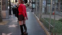 Mistress Princess Donna Dolore humiliates bound girl next door Jodi Taylor on the streets then in public bar makes her anal fuck with Astral Dust
