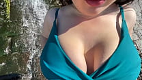 Watch how Mistress Lara plays with her big natural tits on public beach