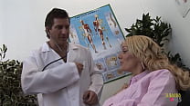 Aroused blonde milf seduces her doctor into doggy style with the help of her big tits and stockings
